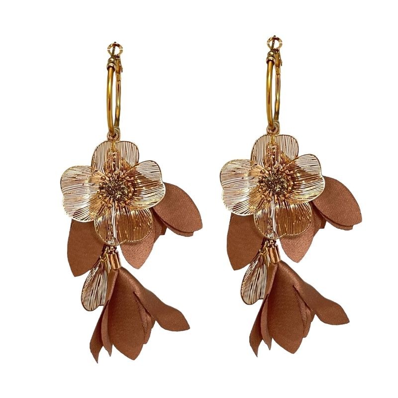 Boucles D'oreilles Fleurs Créoles Dorées - Neuf Sans Emballage, Couleur Doré, Style Bohème
