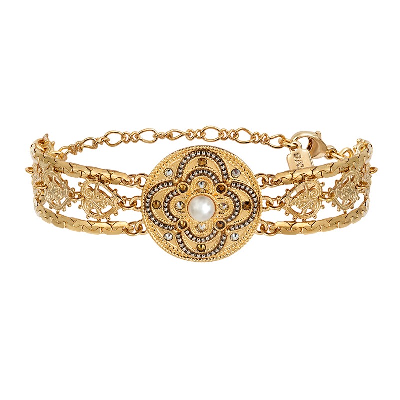 Collier Mi-long Satellite - Pendentif Fleur En Nacre Grise Et émail Sur Bronze - Occasion
