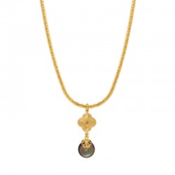 Collier Mi-long Satellite - Pendentif Fleur En émail Bleu Sur Bronze - Style Bohème - Occasion