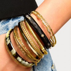 Bracelet JONC Fermé GAYATRI - Décor Nid d'abeillle & Cristaux blancs TAILLE Diamètre intérieur 60