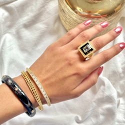 Bracelet JONC Fermé GAYATRI - Décor Nid d'abeillle & Cristaux blancs TAILLE Diamètre intérieur 60