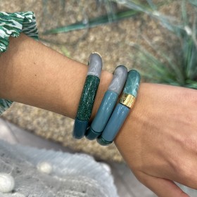 Bracelet jonc élastiqué PARAIBA 2- Vert, gris marbré & paillettes - PARABAYA