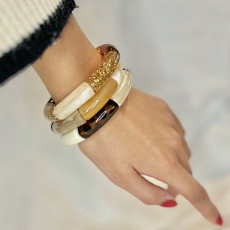 Bracelet Vintage En écaille Et Laiton Doré - Sans Fermoir - Occasion - Style Bijoux Ancien