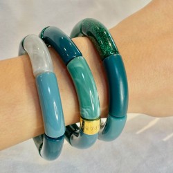 Bracelet jonc élastiqué PARAIBA 2- Vert uni, marbré & paillettes
