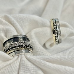 Bague tube Anneaux or, argent & Texturées fleurs - LA GRACIEUSE TAILLE 54
