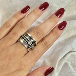 Bague tube Anneaux or, argent & Texturées fleurs - LA GRACIEUSE TAILLE 54