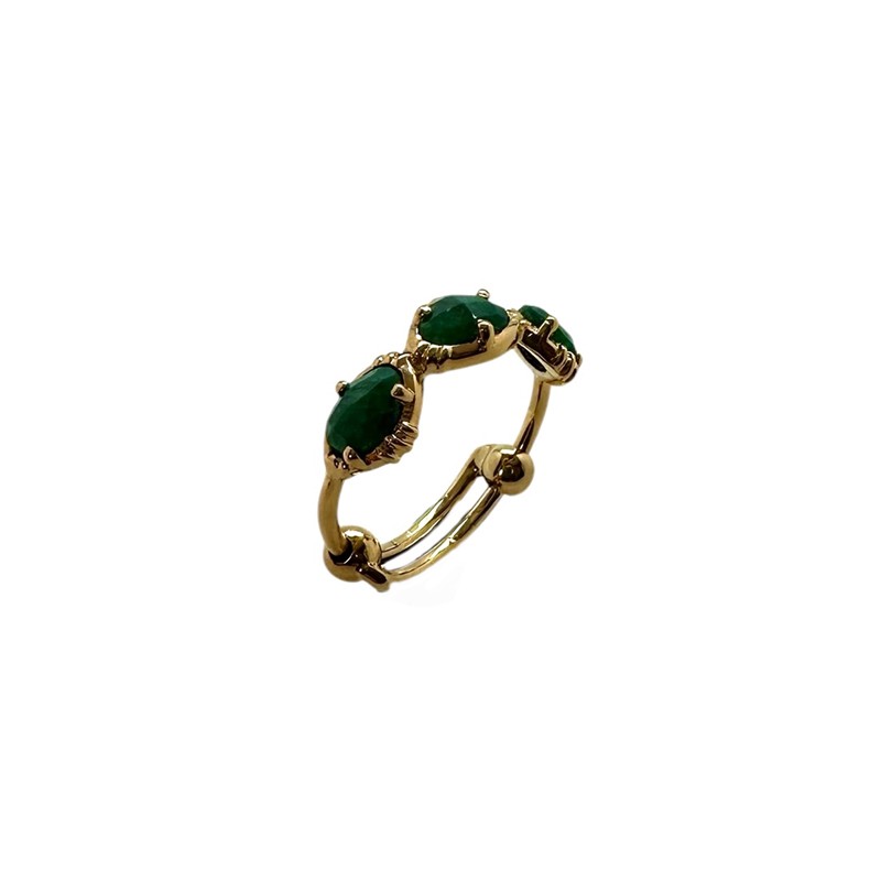 Bague ajustable Or - Trois pierres Sillimanites vertes ovales Bague ajustable Or - Trois pierres Sillimanites vertes ovales