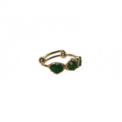 Bague ajustable Or - Trois pierres Sillimanites vertes ovales Bague ajustable Or - Trois pierres Sillimanites vertes ovales
