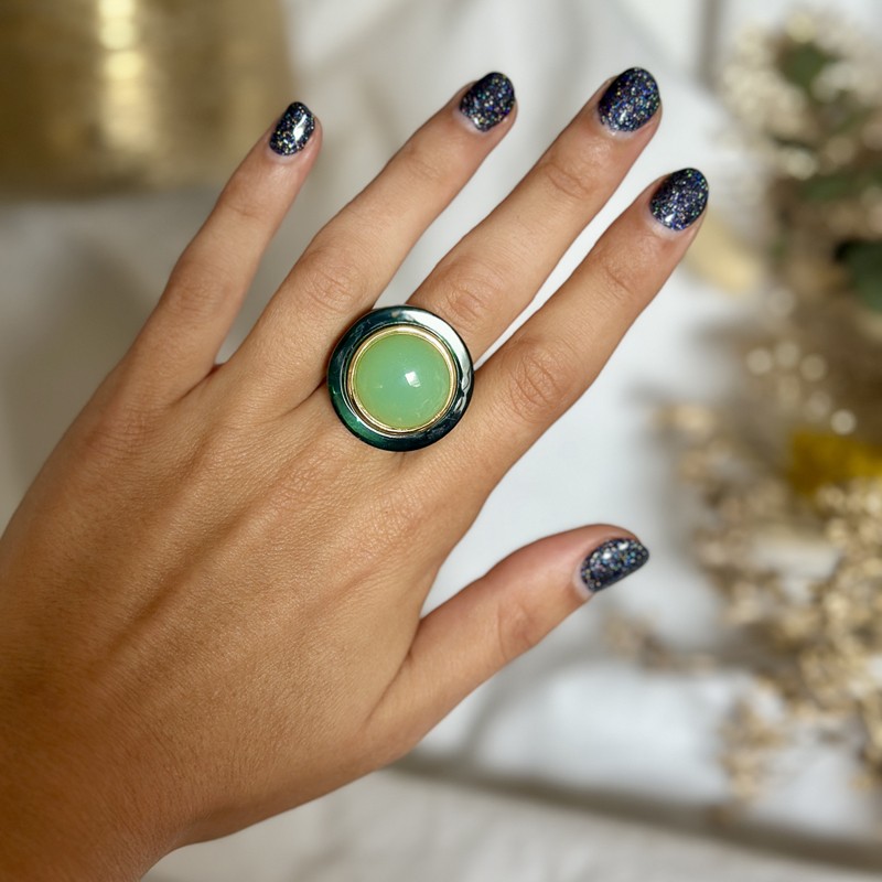 Bague Moderniste - Cabochon En Résine Orangée Translucide - Taille 56 - Argenté - Occasion