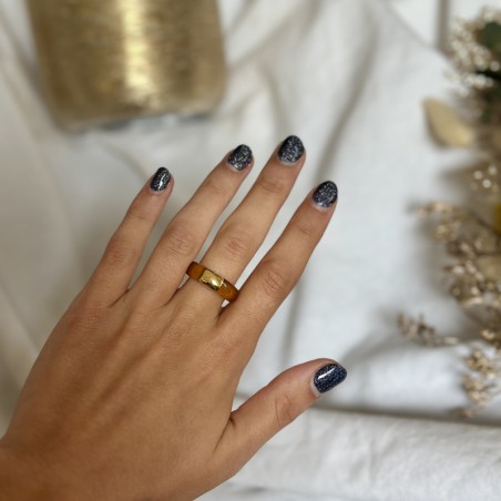 Bague Résine Couleur Ambre Sur Métal Doré - Taille 55/56 - Occasion Très Bon état