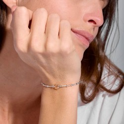 Bracelet élastique en argent - Coeur en Cristal Swarovski beige TAILLE S