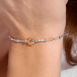 Bracelet élastique en argent - Coeur en Cristal Swarovski beige TAILLE S
