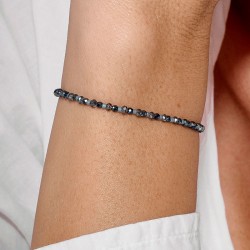 Bracelet élastique en argent BLEU MATALA - Perles de verre & miyukis TAILLE L