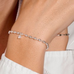 Bracelet élastique en argent LE ROCKER CHIC - Mini tubes Perles & Zirco TAILLE M