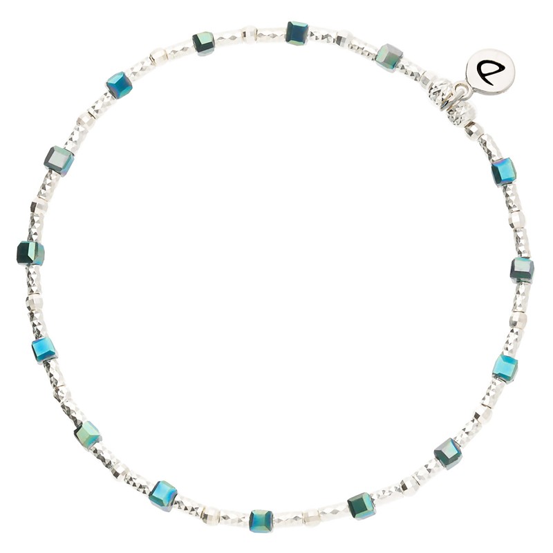 Bracelet élastique en argent PETITS CUBES VERTS - Perles & tubes TAILLE S