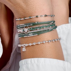Bracelet élastique en argent PETITS CUBES VERTS - Perles & tubes TAILLE S