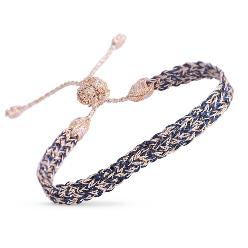 Bracelet ZYN 1 Peach and Silver Navy Bleu - fils d'or tressés bleu doré MAAYAZ Bracelet ZYN 1 Peach and Silver Navy Bleu - fils d'or tressés bleu doré MAAYAZ