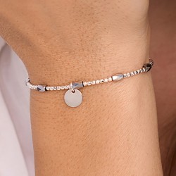 Bracelet élastique LE MESSAGER Argent - Tubes, Perles  & Pastille TAILLE M