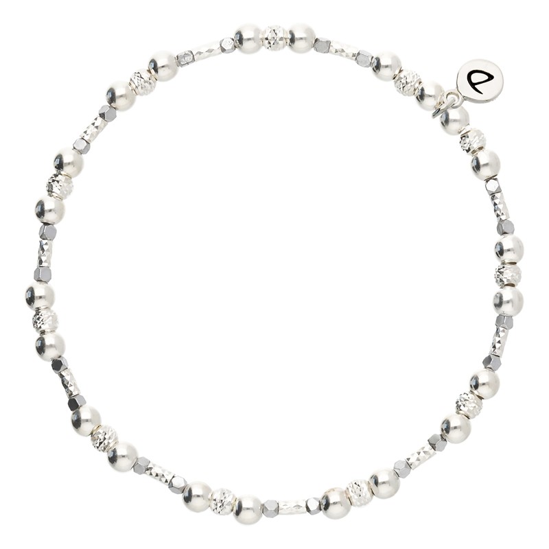 Bracelet élastique en Argent - Perles, Tubes diamantés & Hématites - DORIANE Bijoux