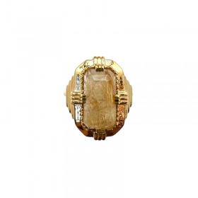 Bague ajustable Or ARTDECO - Pierre Quartz rutile rectangle AU FIL DE LO