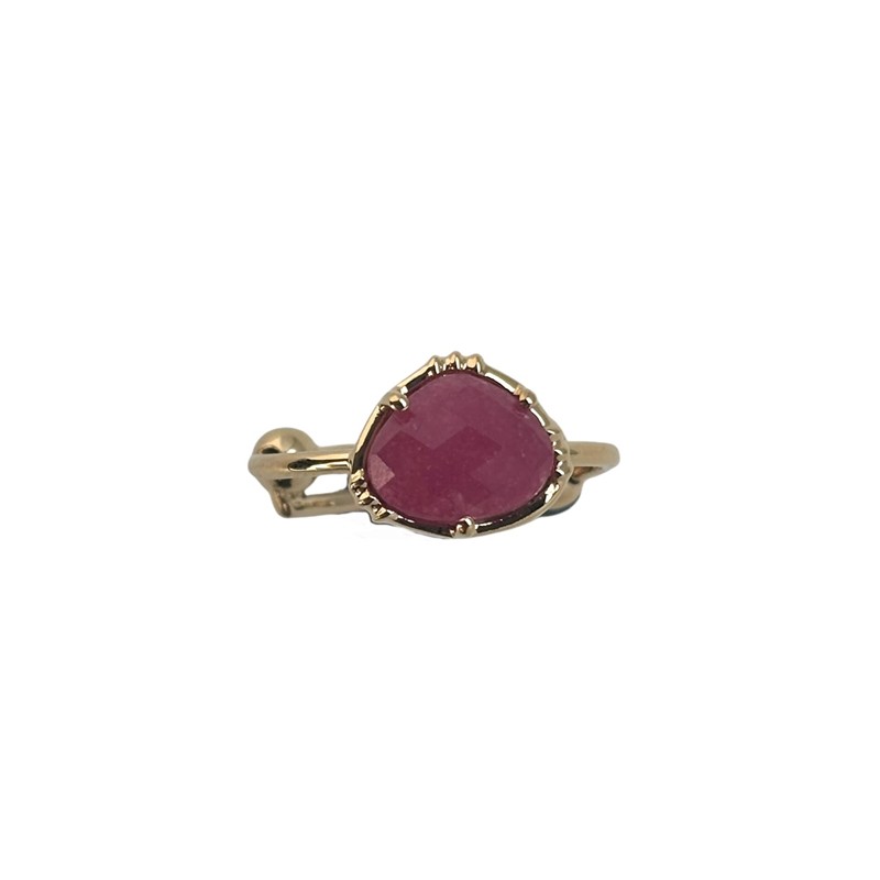 Bague ajustable Or - Petite Pierre Quartz fraise ovale - Au Fil De Lo Bague ajustable Or - Petite Pierre Quartz fraise ovale - Au Fil De Lo