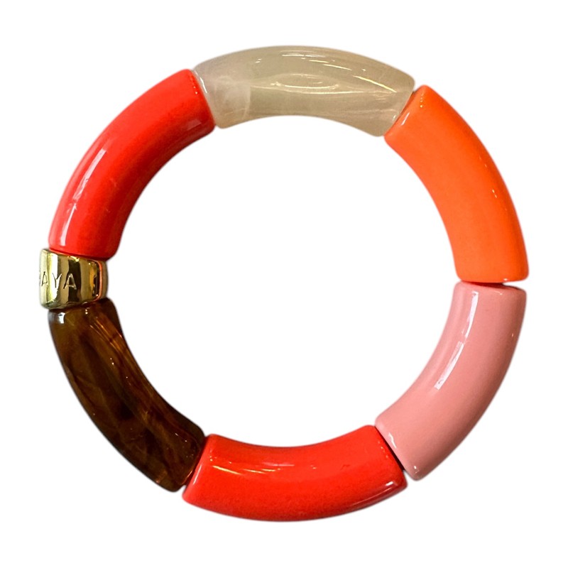 Bracelet jonc élastiqué FOGO 1 - Rose écaille corail crème & orange PARABAYA Bracelet jonc élastiqué FOGO 1 - Rose écaille corail crème & orange PARABAYA