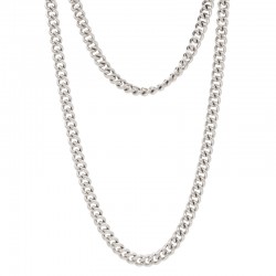 Collier sautoir chaîne plaqué argent, BARRACUS - Maillons forçats entrelacés - CXC