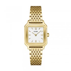 Montre Gracieuse Petite Double Steel White, Gold color, cadran carré & bracelet oyster - CLUSE