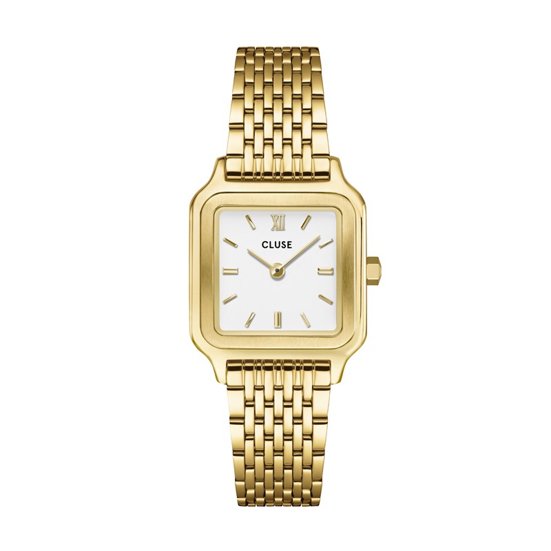 Montre Gracieuse Petite Double Steel White, Gold color, cadran carré & bracelet oyster - CLUSE