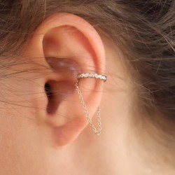 Bague d'oreille Earcuff JODY - Anneau fin zircons & Chaînette
