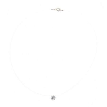 Collier Ras De Cou Ajustable En Argent Rhodié Et Zirconium - Longueur 41 Cm - Neuf Avec étiquettes