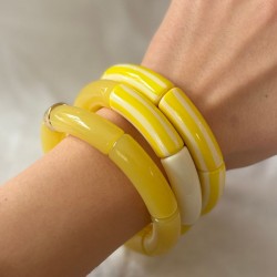 Bracelet jonc élastiqué RIVIERA AMARELO 1- Rayé jaune & blanc