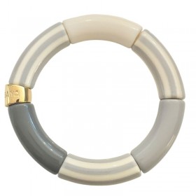 Bracelet jonc élastiqué RIVIERA CINZA 3 - Unis rayés gris clair foncé & crème - PARABAYA