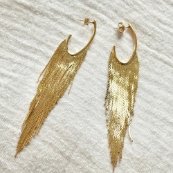 Boucles d'oreilles créoles dorées - Cascade de chaînettes