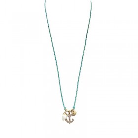 Collier sautoir Cordon turquoise doré - Coquillage, médaille & Ancre - JORGINA