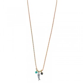 Collier sautoir Cordon rose fluo turquoise doré à nouer - Poisson argent - JORGINA