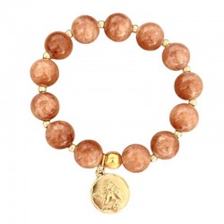 Bracelet élastiqué Pierres de Jade taupe & Médaille ange dorée - JORGINA