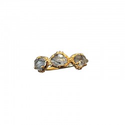 Bague ajustable Or - Trois pierres en Quartz rutile noir