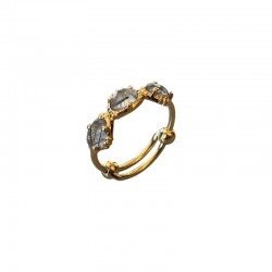 Bague ajustable Or - Trois pierres en Quartz rutile noir- Au Fil de LO