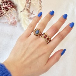 Bague ajustable Or - Quatre pierres Grenat ovales