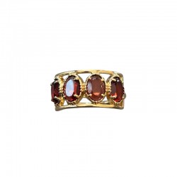Bague ajustable Or - Quatre pierres Grenat ovales - Au Fil de Lo