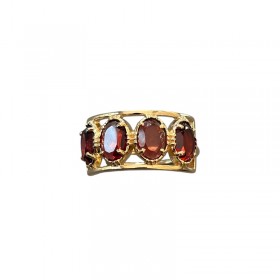 Bague ajustable Or - Quatre pierres Grenat ovales - Au Fil de Lo