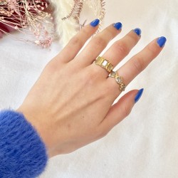 Bague ajustable Or - Trois pierres en Quartz rutile noir