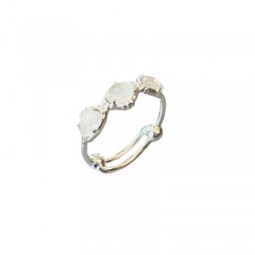 Bague ajustable en Argent - Trois pierres Labradorite blanche ovales - Au Fil de Lo