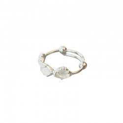 Bague ajustable en Argent - Trois pierres Labradorite blanche ovales