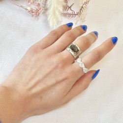 Bague ajustable en Argent - Trois pierres Labradorite blanche ovales