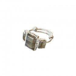 Bague ajustable en argent - 3 Pierres rectangulaires Labradorites