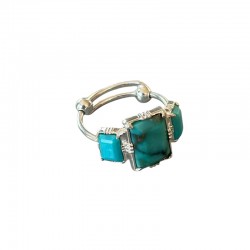 Bague ajustable en argent - 3 Pierres de Turquoises rectangulaires
