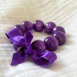 Bracelet élastiqué Perles Résine PETUNIA IRISE & ruban satin - 2 cm