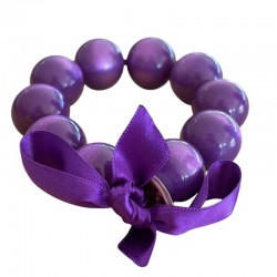 Bracelet élastiqué Perles Résine PETUNIA IRISE & ruban satin - 2 cm